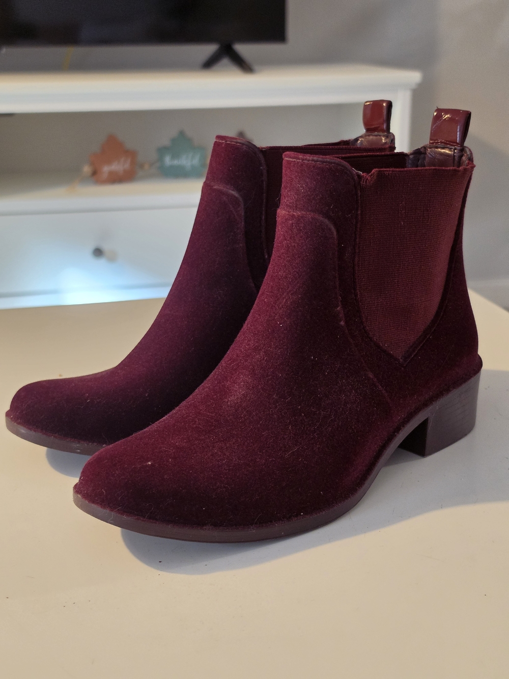 Women's Velvet Chelsea Booties in Wine Size 8/9